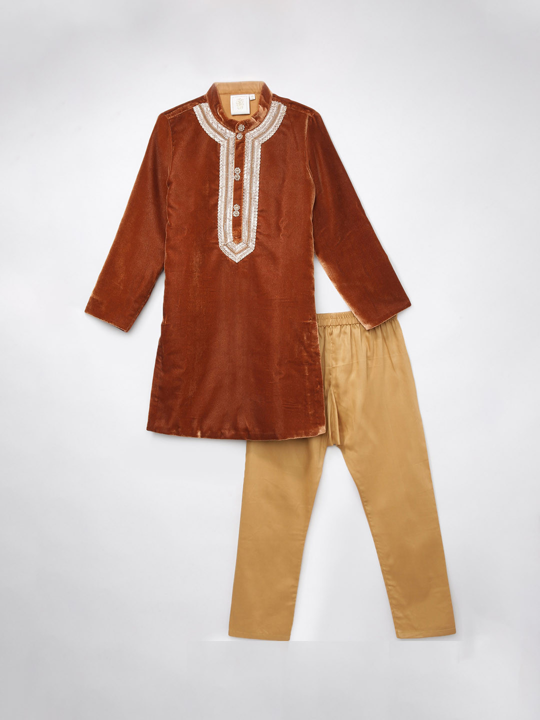 

BYB PREMIUM Boys Brown Velvet Kurta with Pyjamas