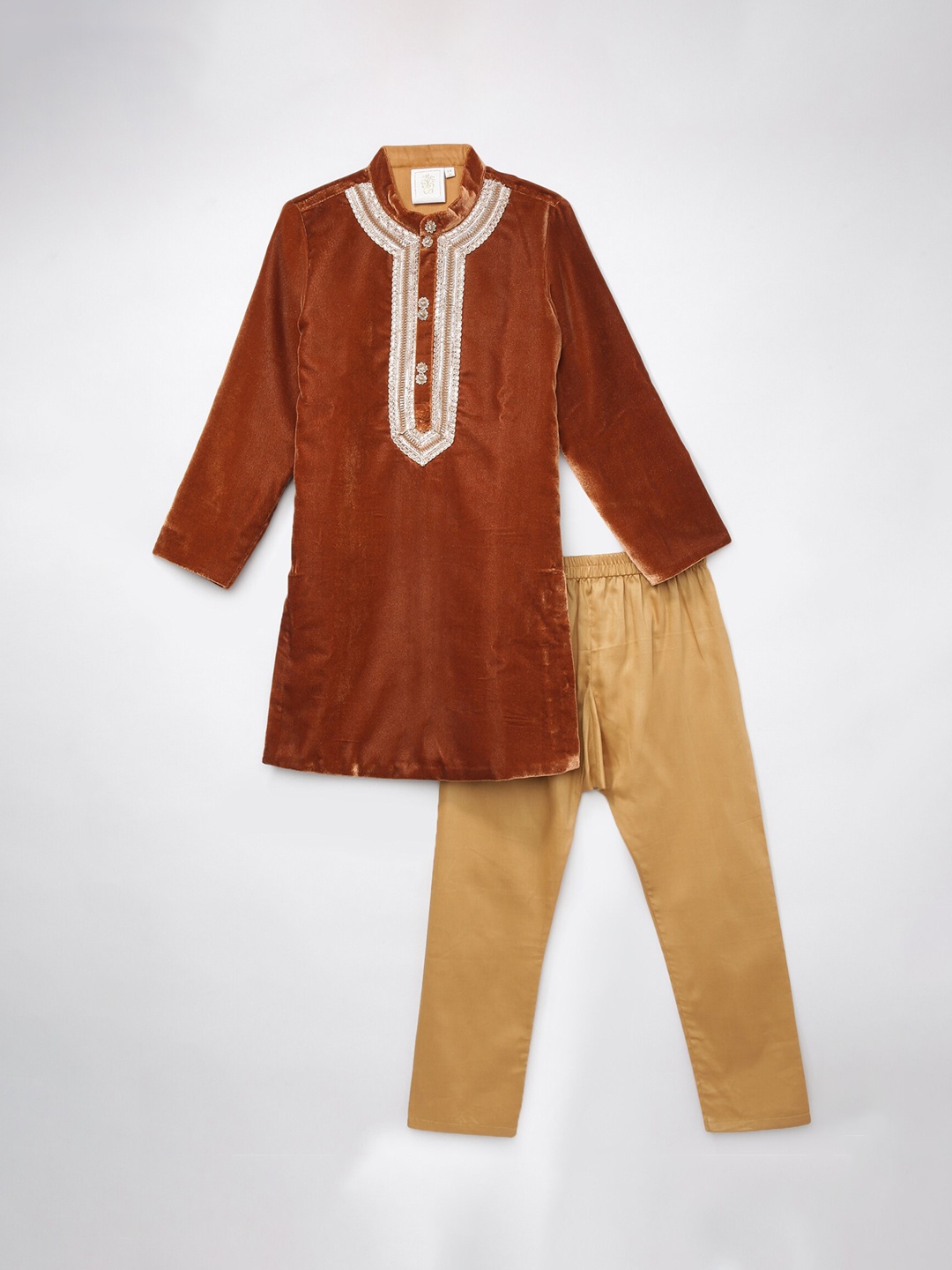 

BYB PREMIUM Boys Brown Gotta Patti Velvet Kurta with Pyjamas