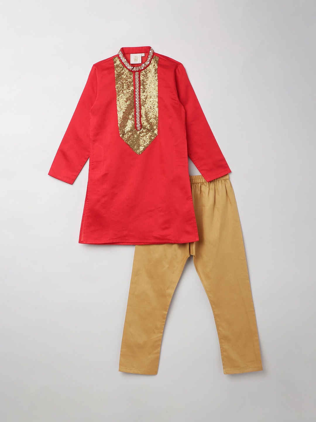 

BYB PREMIUM Boys Red Embroidered Sequinned Pure Silk Kurta with Pyjamas