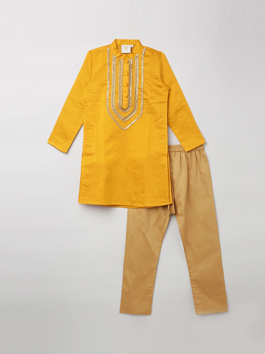 

BYB PREMIUM Boys Yellow Gotta Patti Pure Silk Kurta with Pyjamas