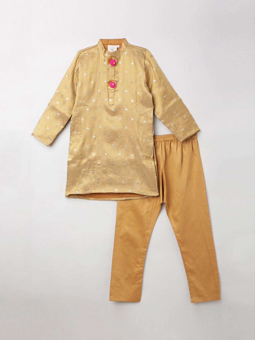 

BYB PREMIUM Boys Gold-Toned Embroidered Chanderi Silk Kurta with Pyjamas