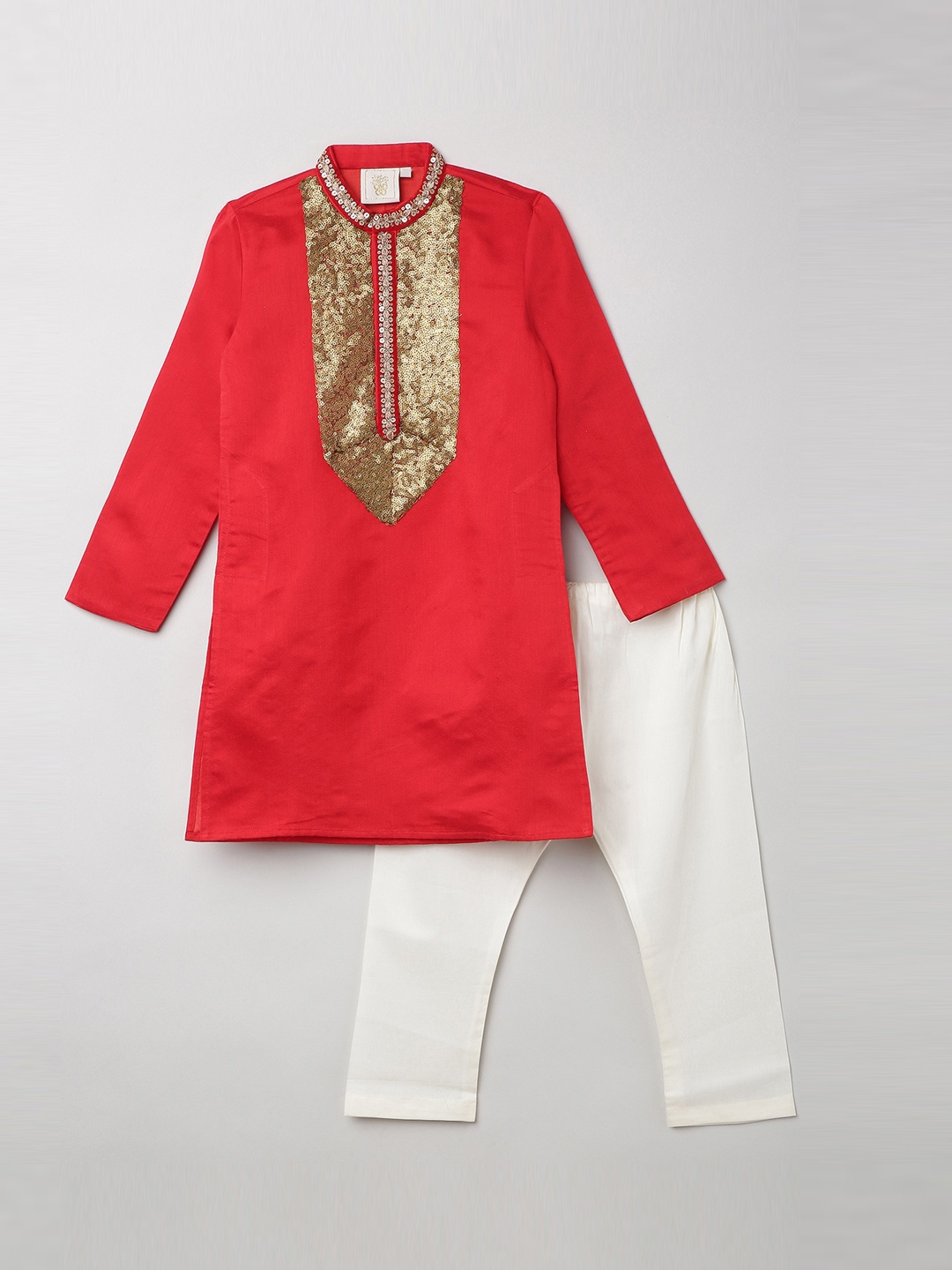 

BYB PREMIUM Boys Red Embroidered Sequinned Kurta with Pyjamas