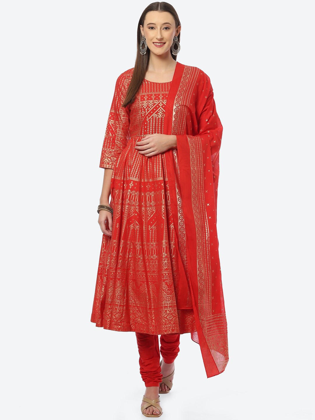 

Biba Women Red Ethnic Motifs Kurta with Churidar & Dupatta