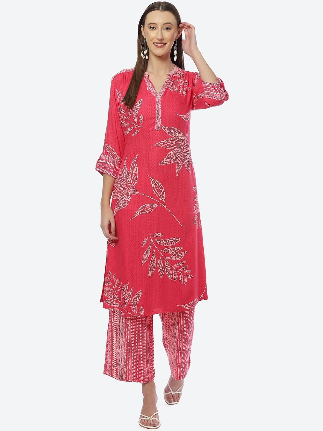 

Biba Women Pink Floral Printed Kurta with Palazzos