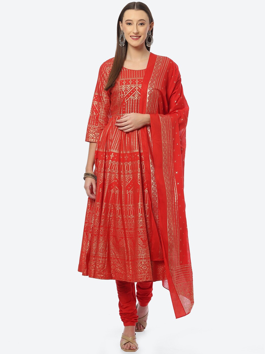 

Biba Women Red Ethnic Motifs Kurta with Churidar & Dupatta