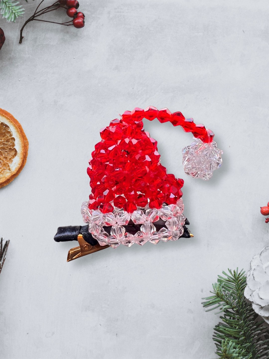 

Choko Girls Red & Pink Beaded Christmas Cap Alligator Hair Clip