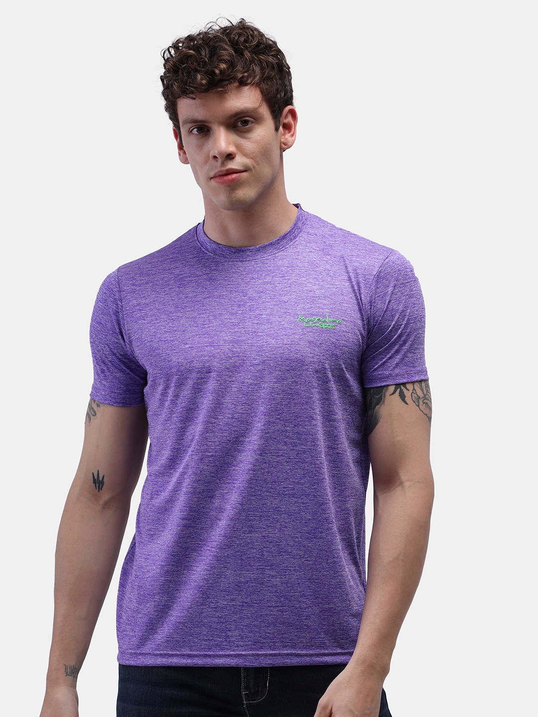 

Masculino Latino Men Purple Solid Round neck T-shirt