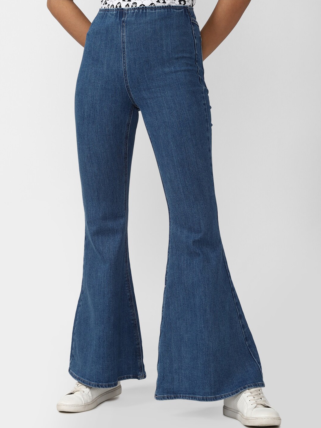 

FOREVER 21 Women High-Rise Bootcut Ankle Length Jeans, Blue