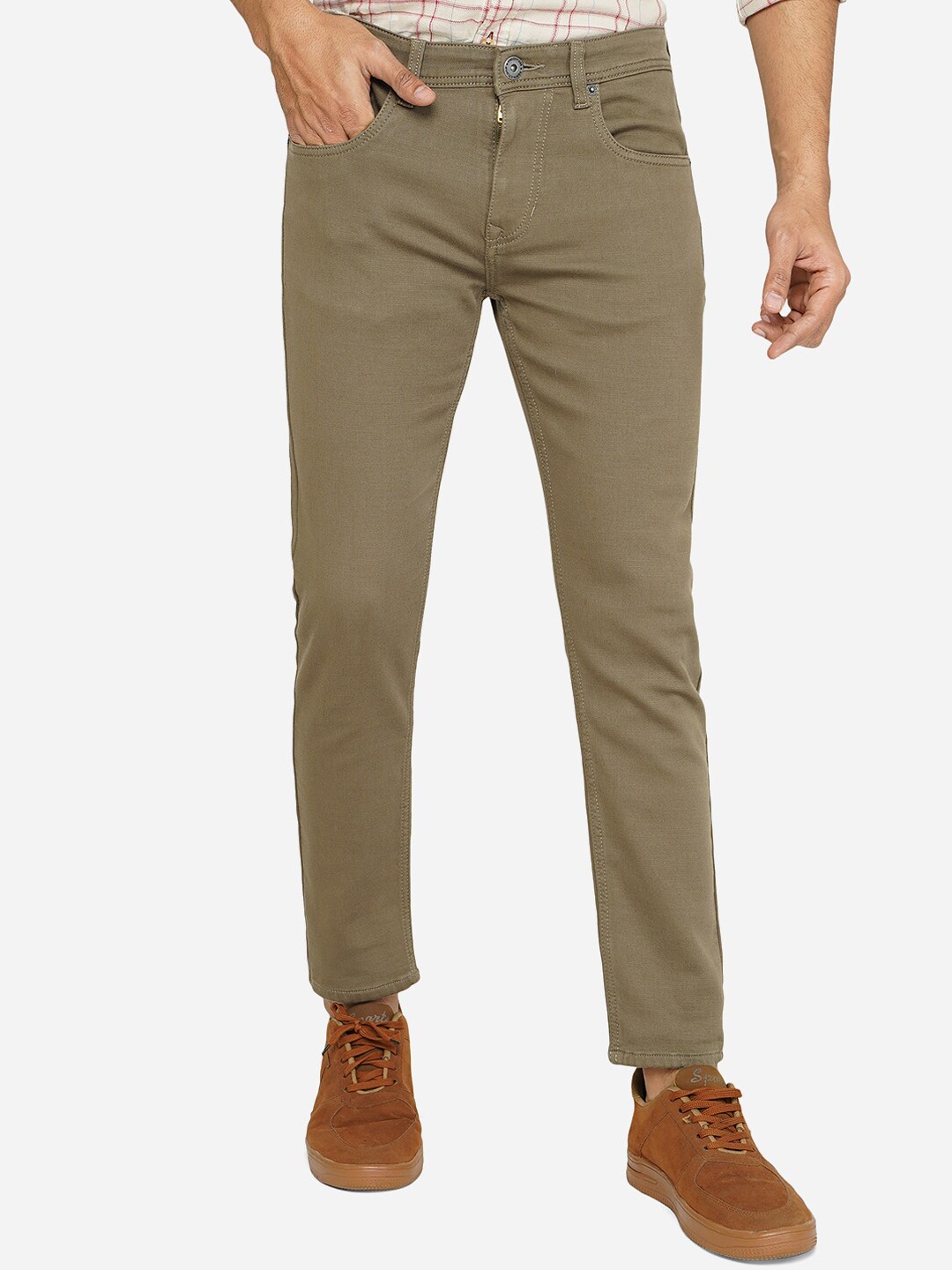 

Greenfibre Men Olive Green Slim Fit Cotton Jeans