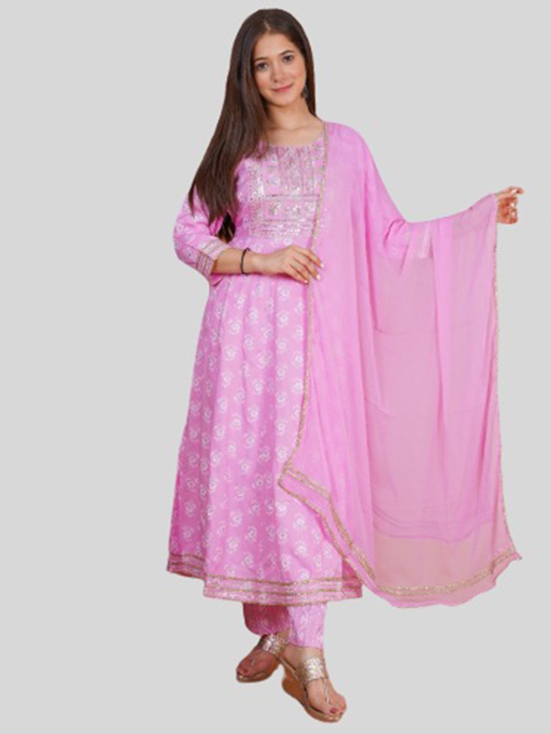 

misbis Women Pink Floral Printed Kurta with Palazzos & Dupatta