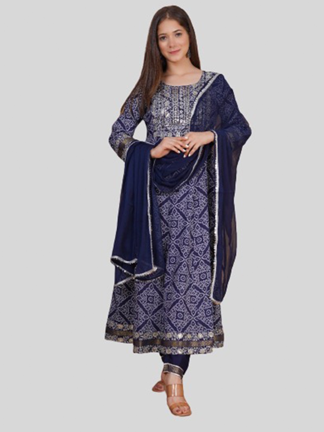 

misbis Women Blue Ethnic Motifs Printed Kurta with Palazzos & Dupatta