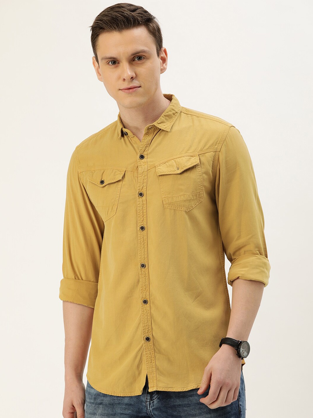 

IVOC Men Mustard Standard Cotton Slim Fit Casual Shirt
