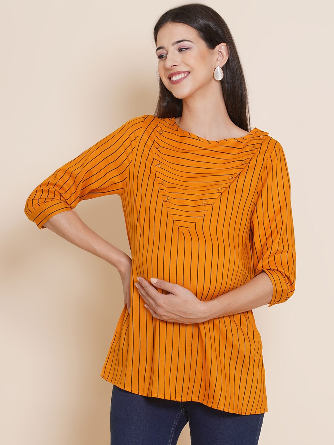 

Mine4Nine Yellow Striped Maternity Top