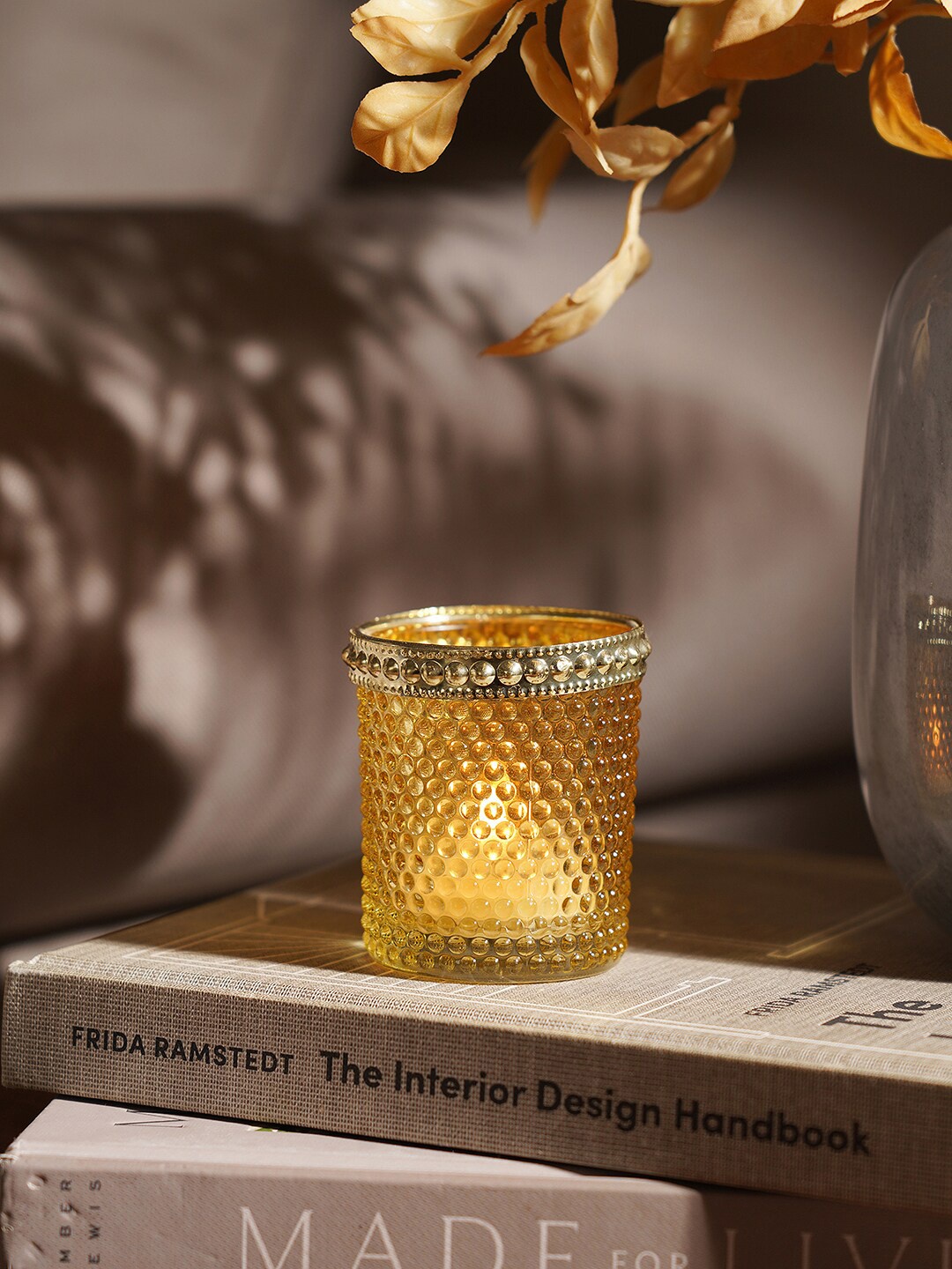 

Pure Home and Living Gold-Toned Set Of 6 Dotted Textured Glass Candle Holder
