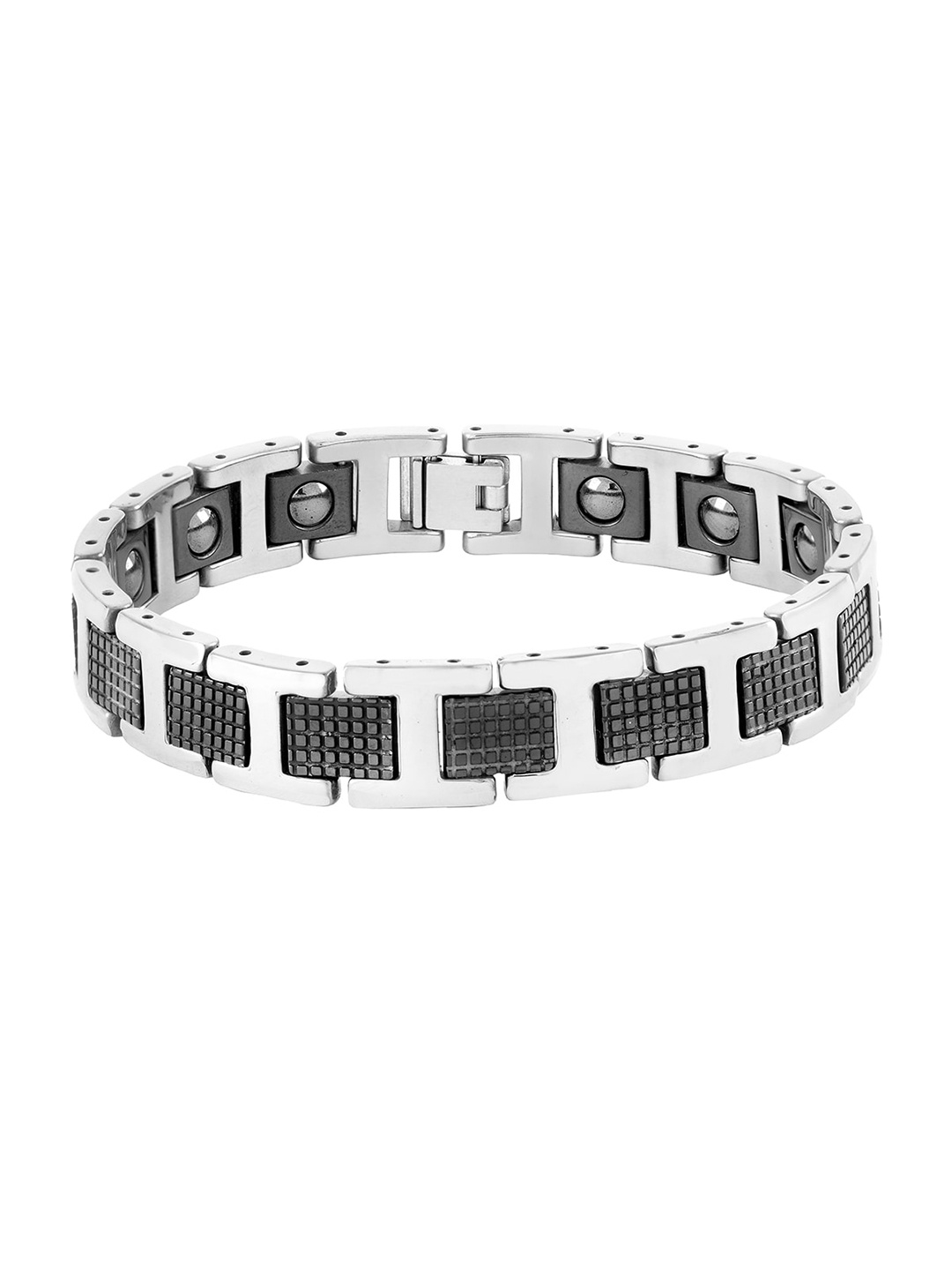 

ZIVOM Men Silver-Toned & Black Silver-Plated Link Bracelet