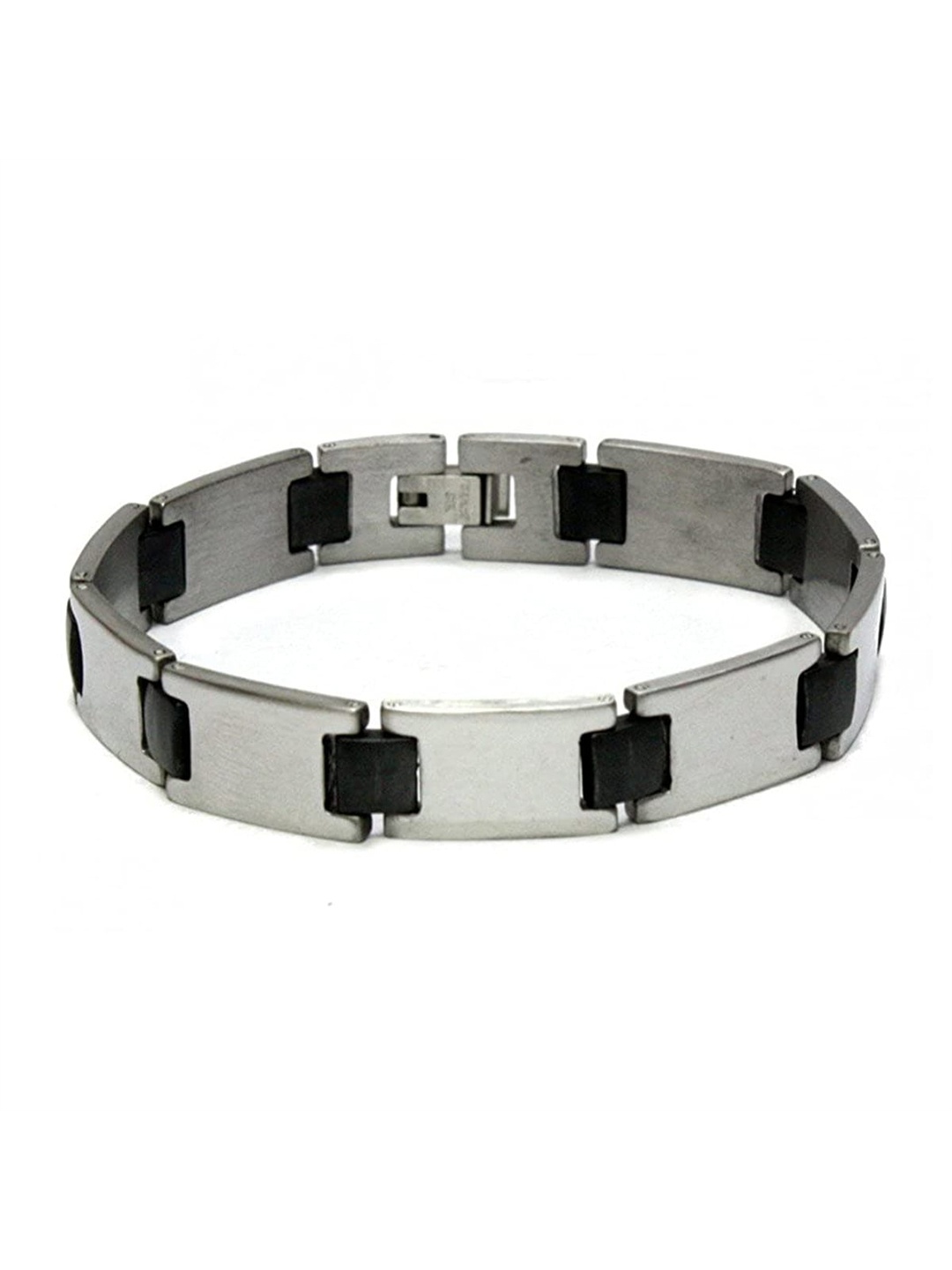 

ZIVOM Men Silver-Toned & Black Silver-Plated Link Bracelet