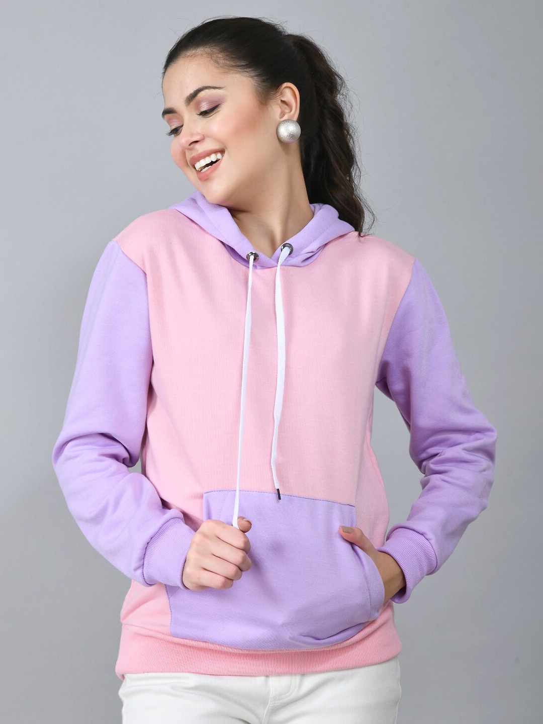 

IUGA Women Purple Colourblocked Hooded Fleece Sweatshirt