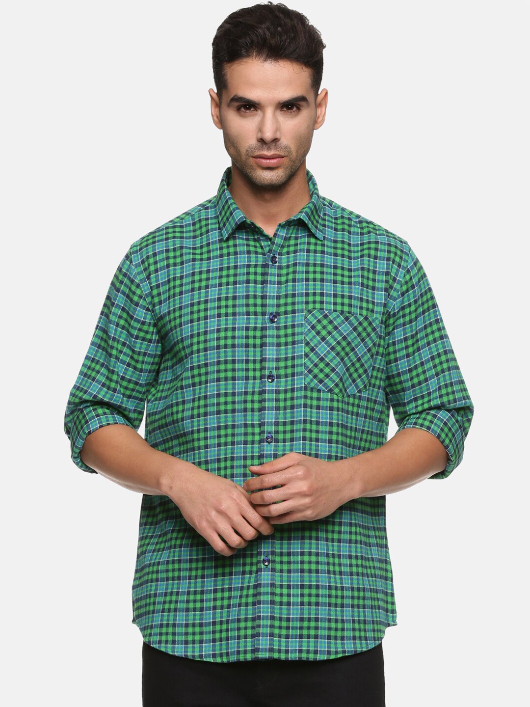 

DON VINO Men Green Classic Checked Cotton Casual Shirt