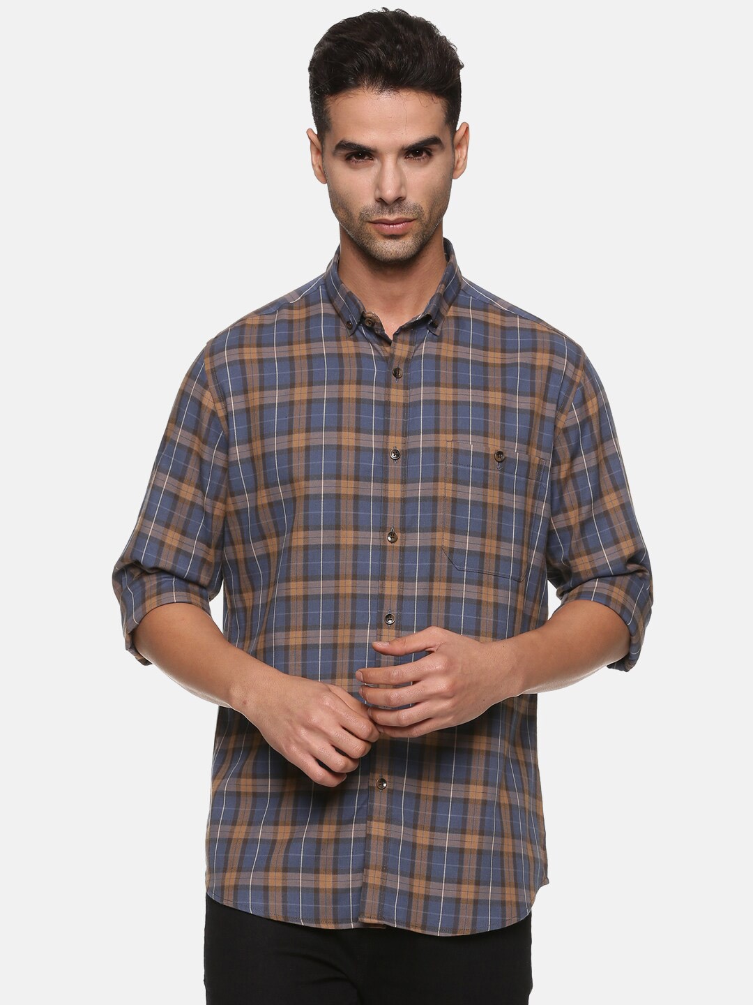 

DON VINO Men Blue Classic Tartan Checked Cotton Casual Shirt