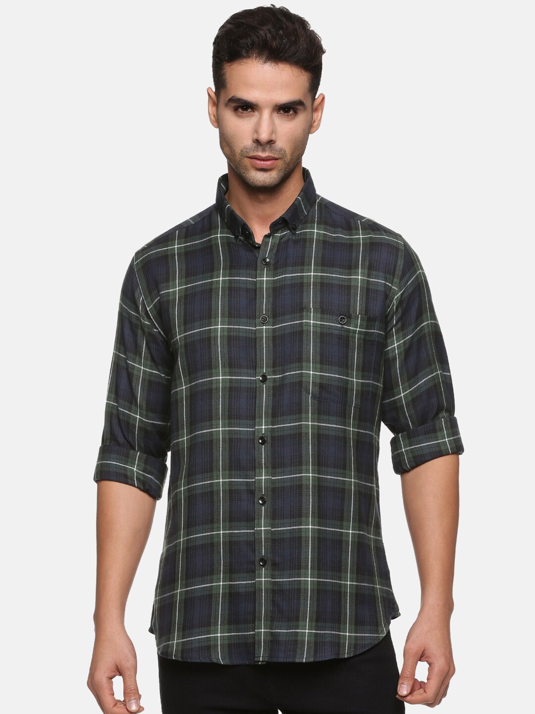 

DON VINO Men Navy Blue Classic Tartan Checked Cotton Casual Shirt