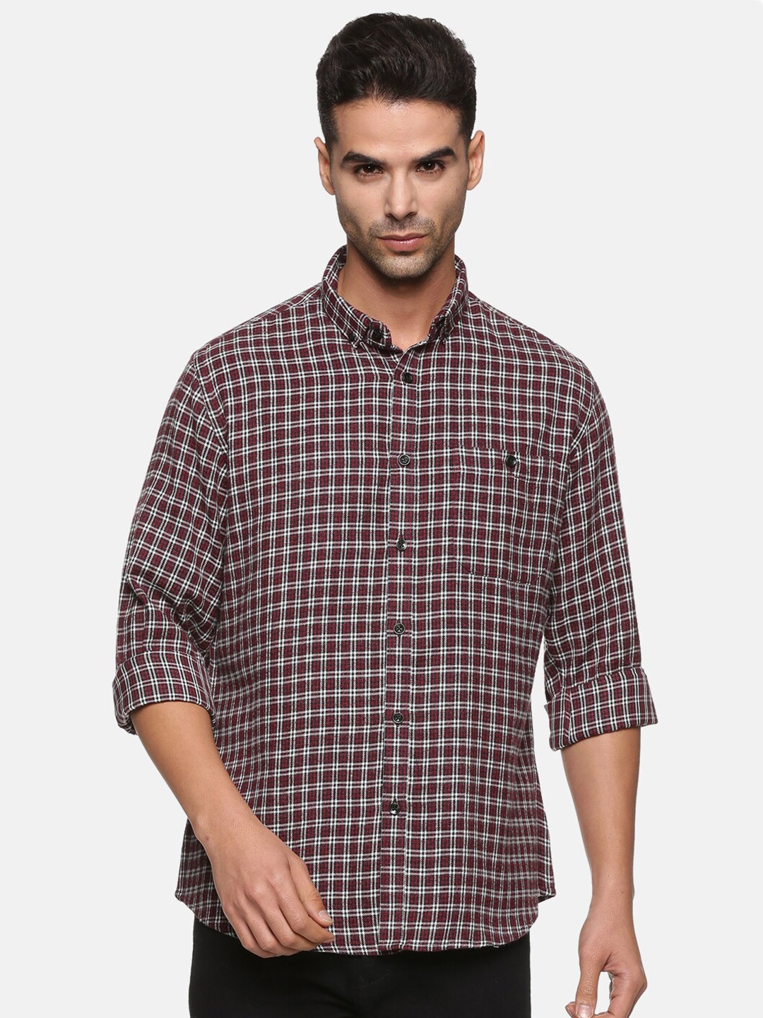 

DON VINO Men Maroon Classic Checked Cotton Casual Shirt