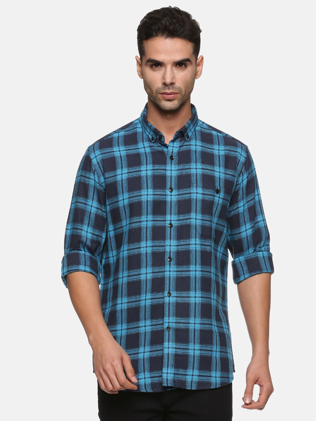 

DON VINO Classic Tartan Checked Cotton Casual Shirt, Navy blue