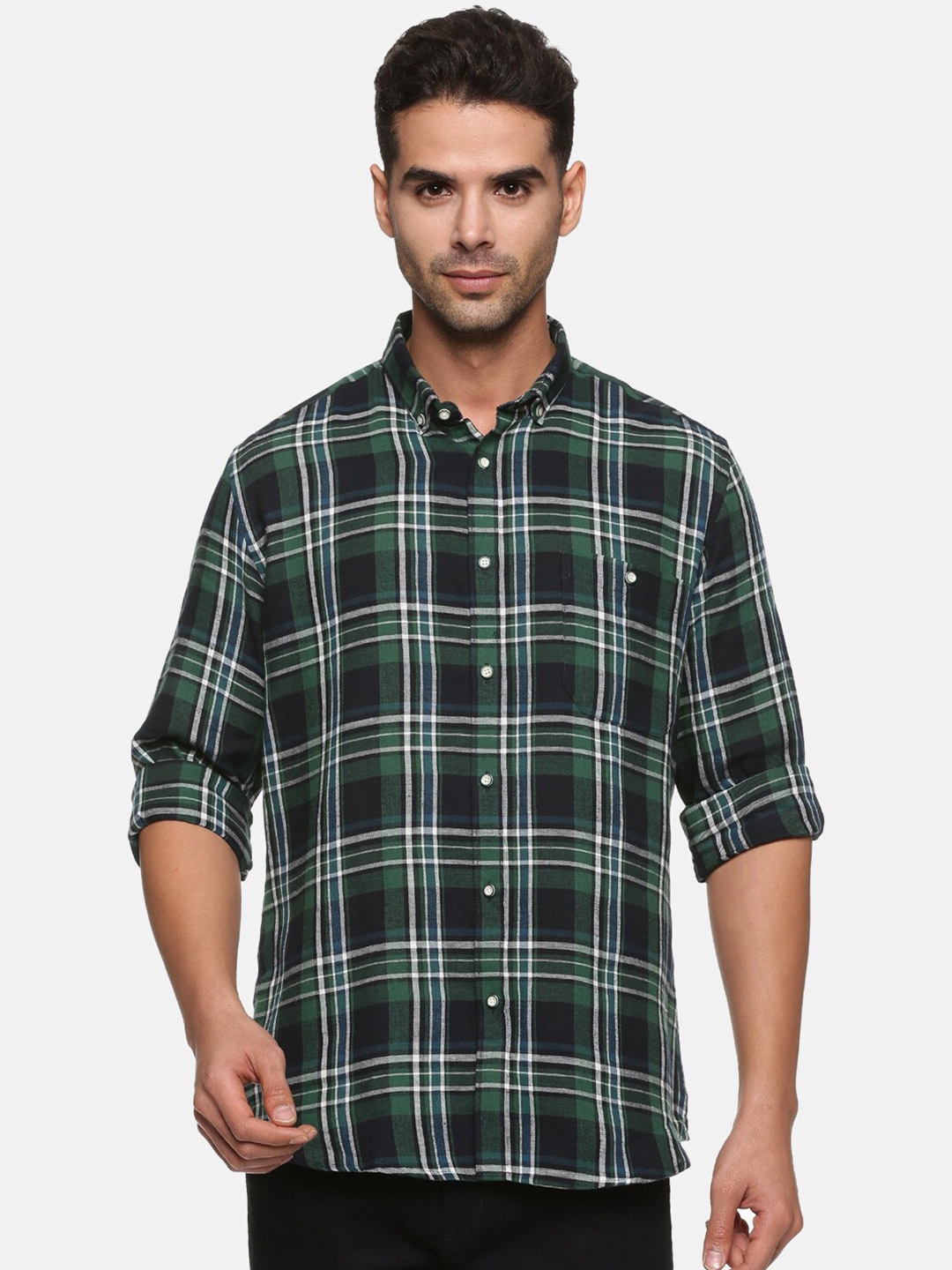 

DON VINO Men Green Classic Tartan Checked Cotton Casual Shirt