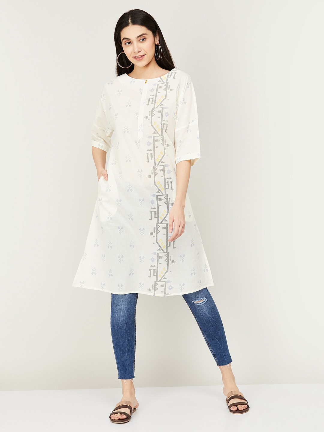 

Colour Me by Melange Off White Printed Cotton Tunic