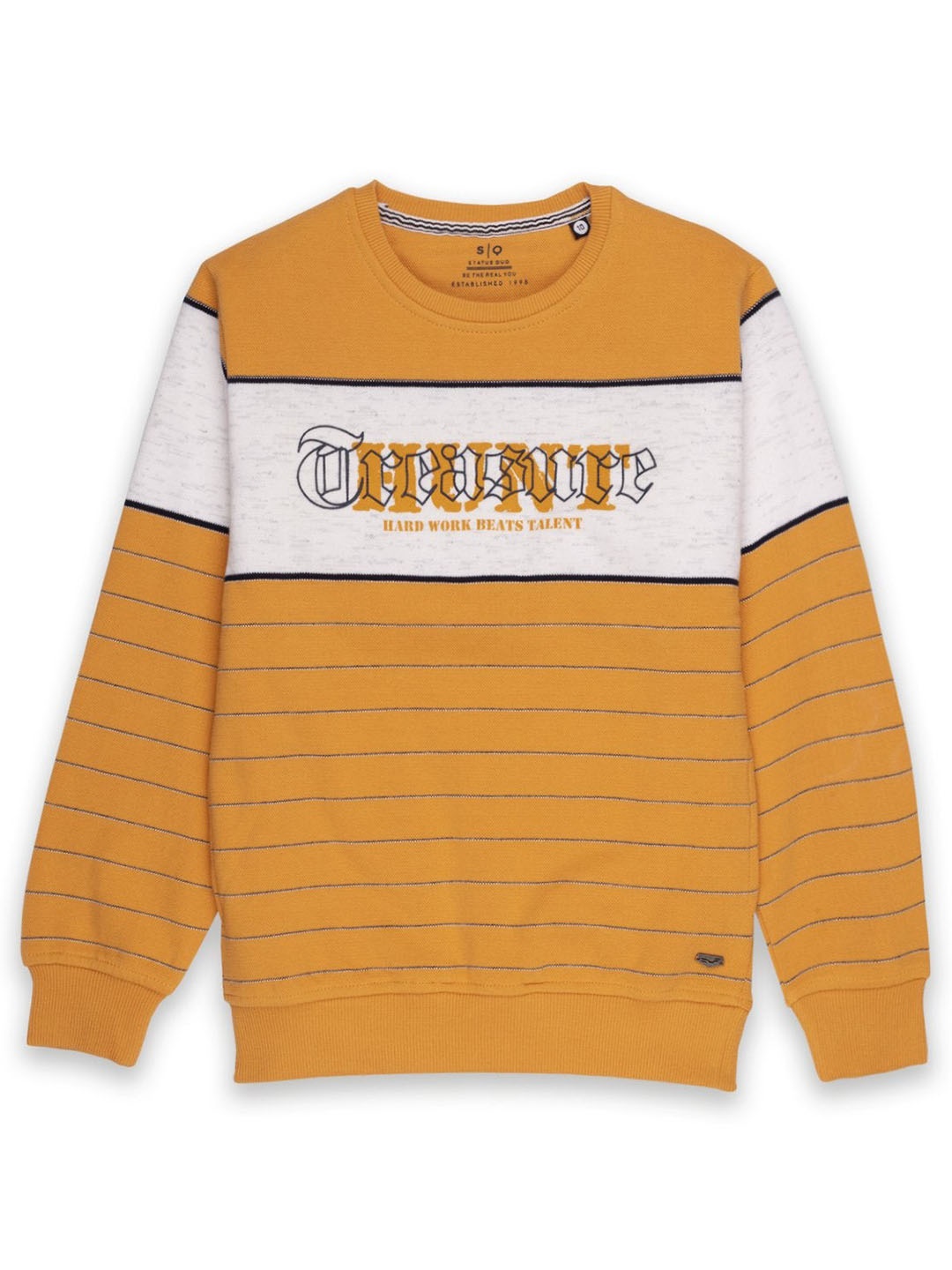

Status Quo Boys Mustard Yellow & Grey Melange Striped Cotton Sweatshirt