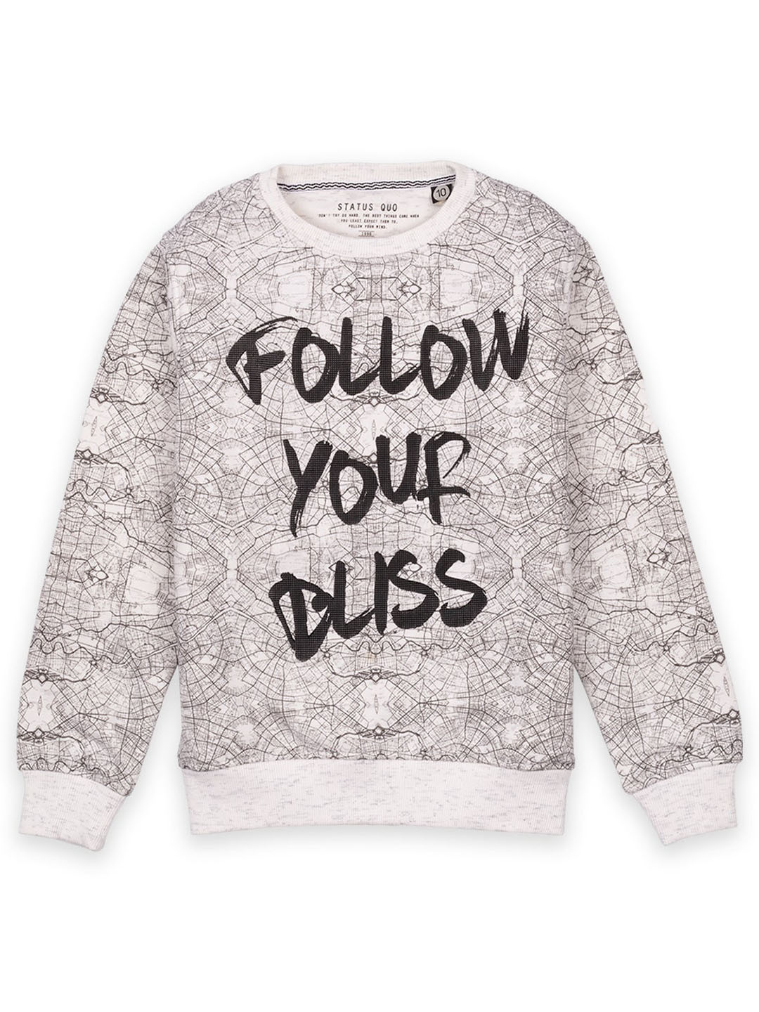 

Status Quo Boys Grey Melange Printed Cotton Round Neck Sweatshirt