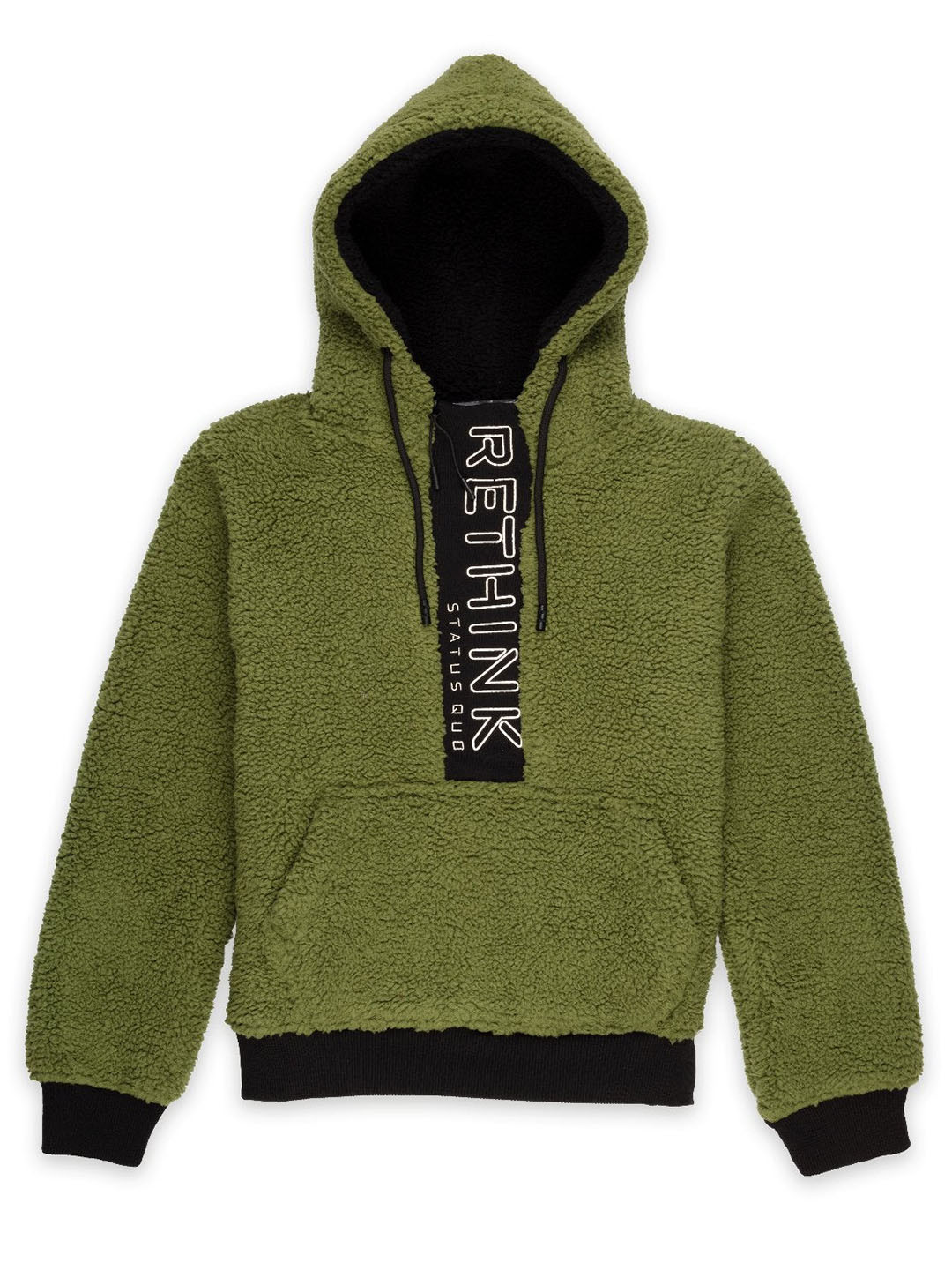 

Status Quo Boys Olive Green & Black Printed Cotton Hooded Sweatshirt