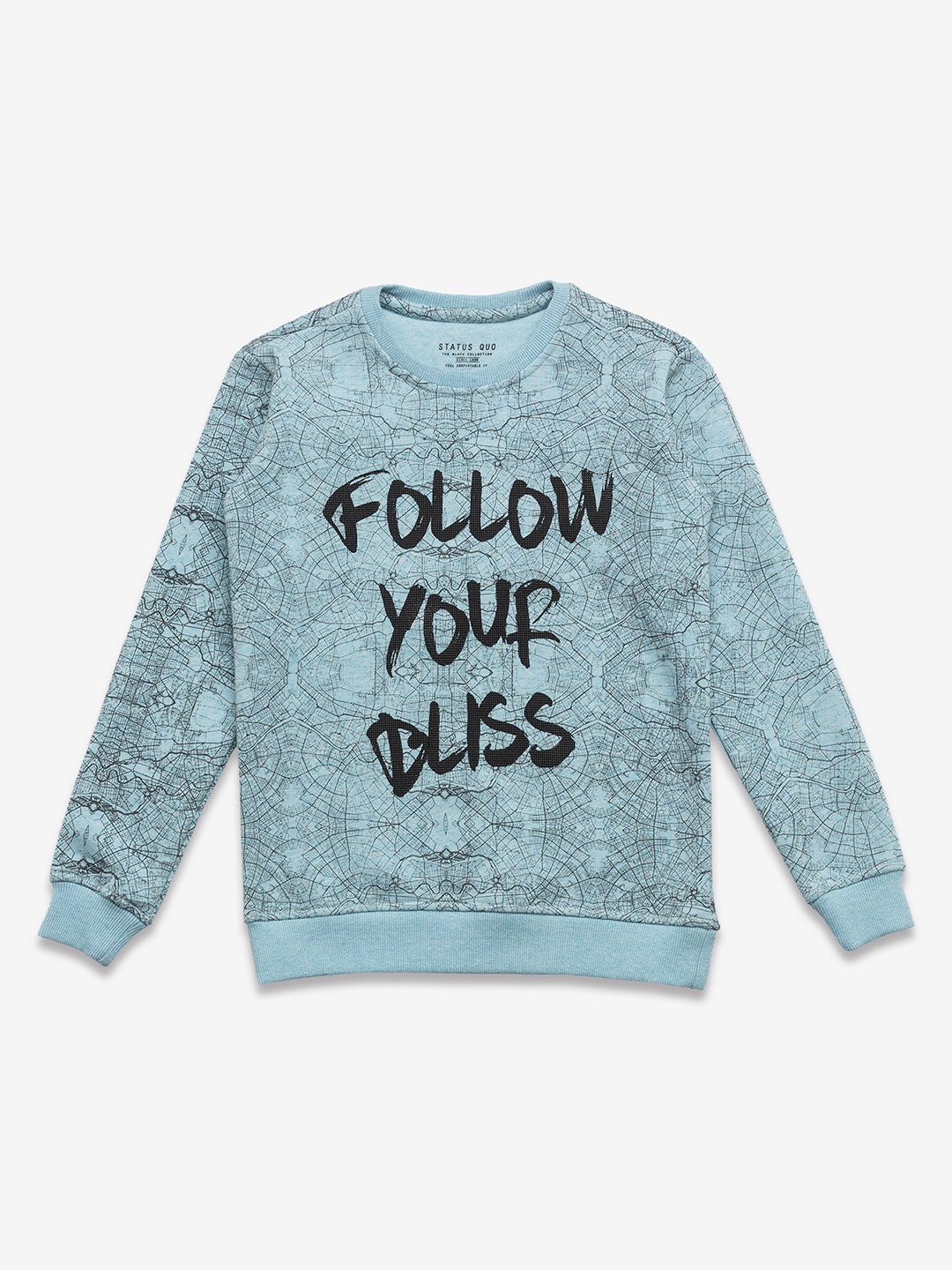 

Status Quo Boys Turquoise Blue Printed Cotton Round Neck Sweatshirt