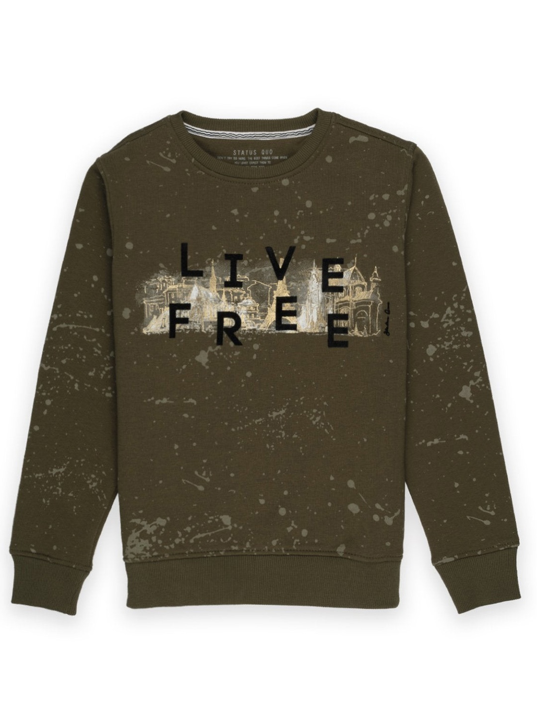 

Status Quo Boys Olive Green Printed Cotton Sweatshirt