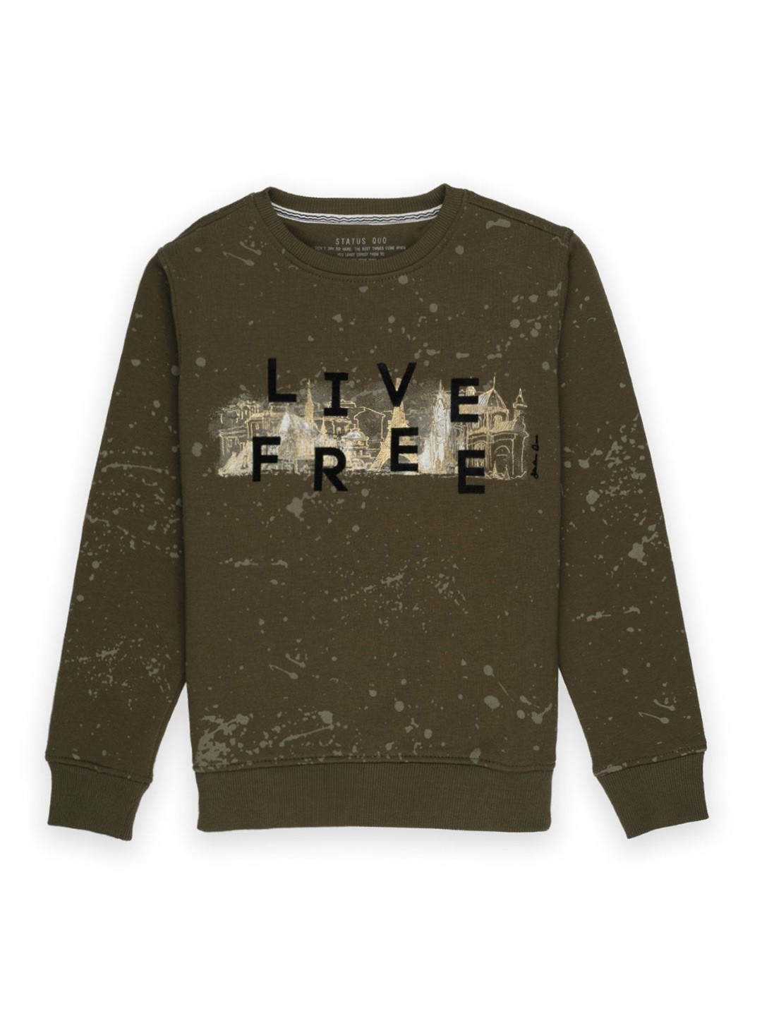 

Status Quo Boys Olive Green Printed Cotton Sweatshirt