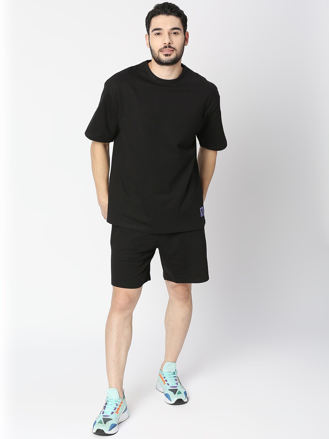

Blamblack Men Black T-shirt With Shorts Co-Ords