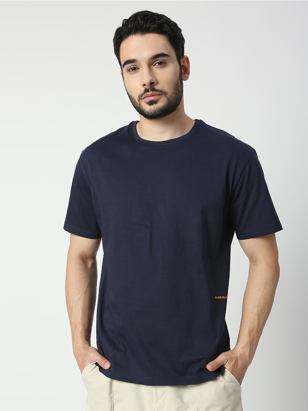 

Blamblack Men Navy Blue Pure Cotton T-shirt