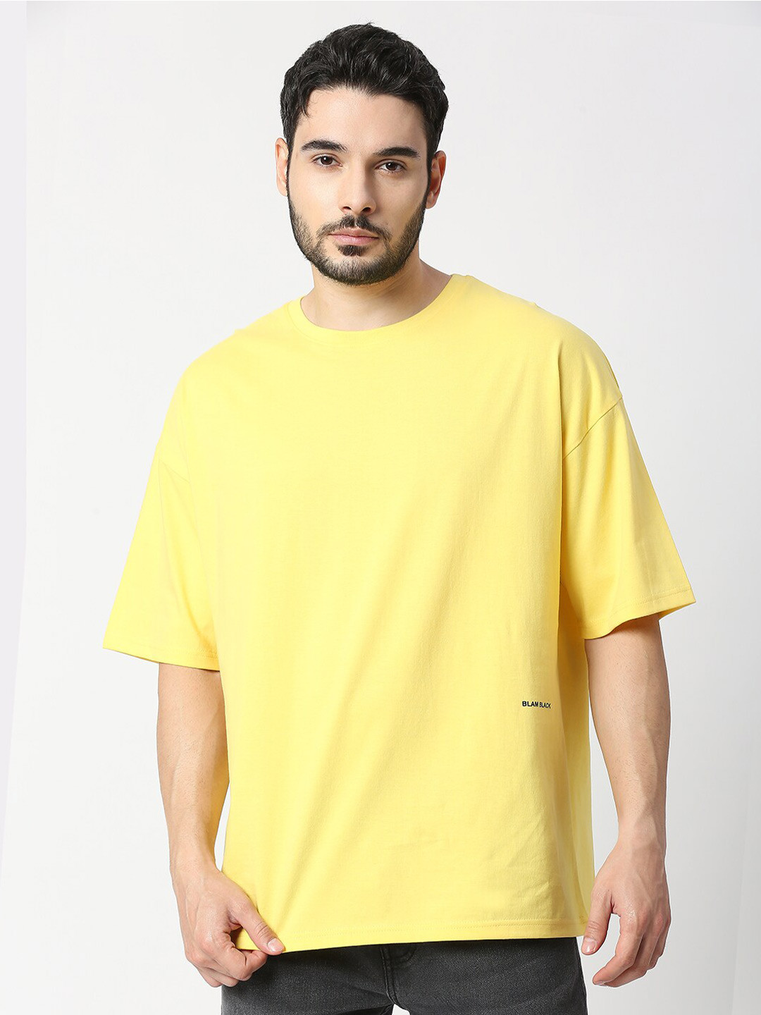 

Blamblack Men Yellow Drop-Shoulder Sleeves Pure Cotton Boxy T-shirt