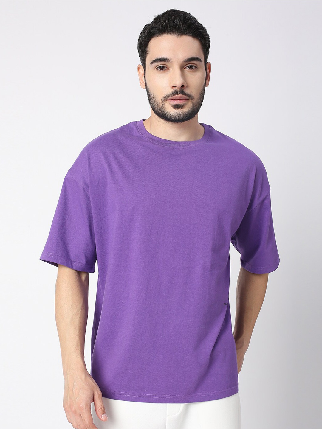 

Blamblack Men Purple Drop-Shoulder Sleeves Pure Cotton Boxy T-shirt