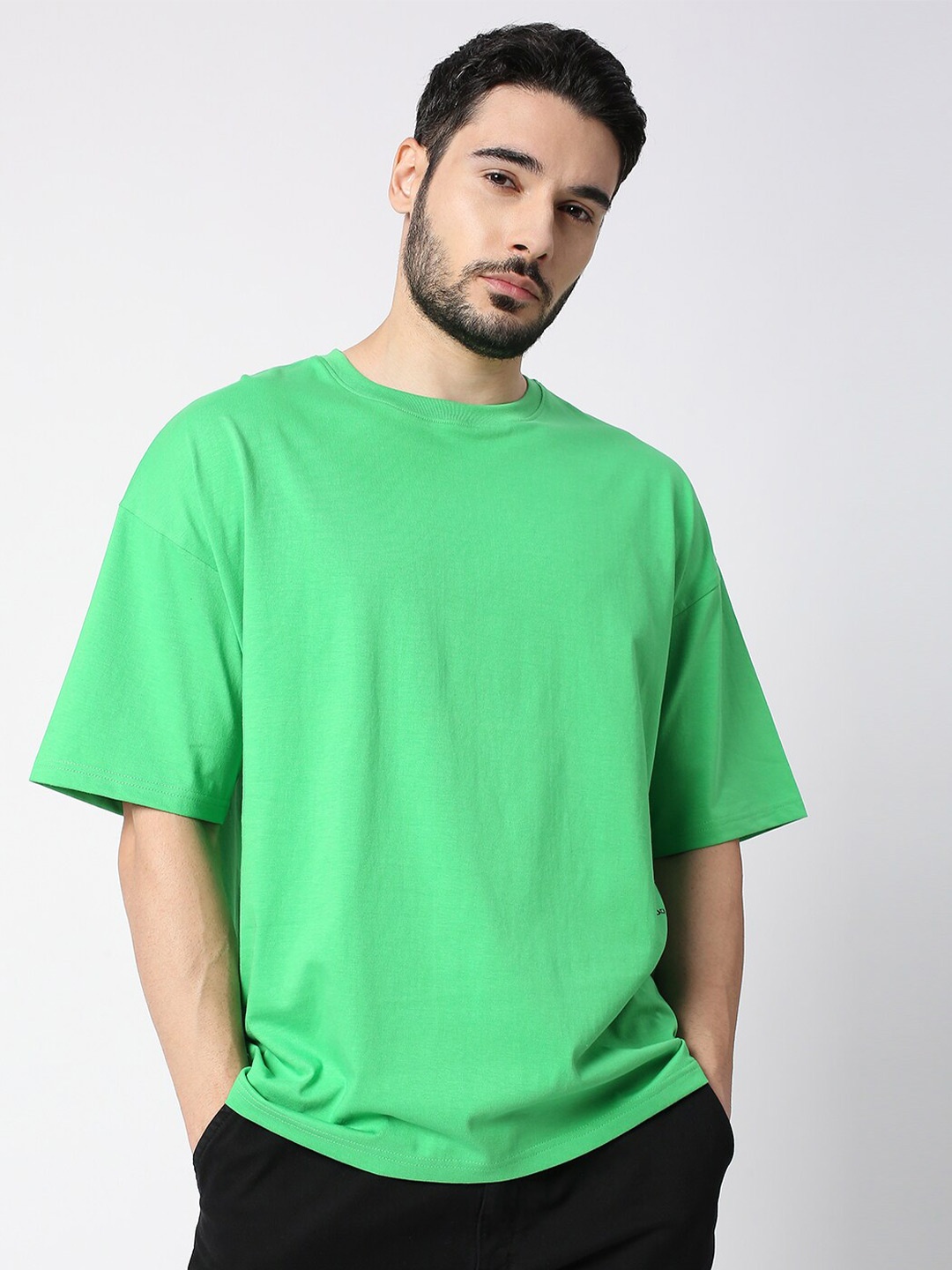 

Blamblack Men Green Drop-Shoulder Sleeves Pure Cotton Boxy T-shirt