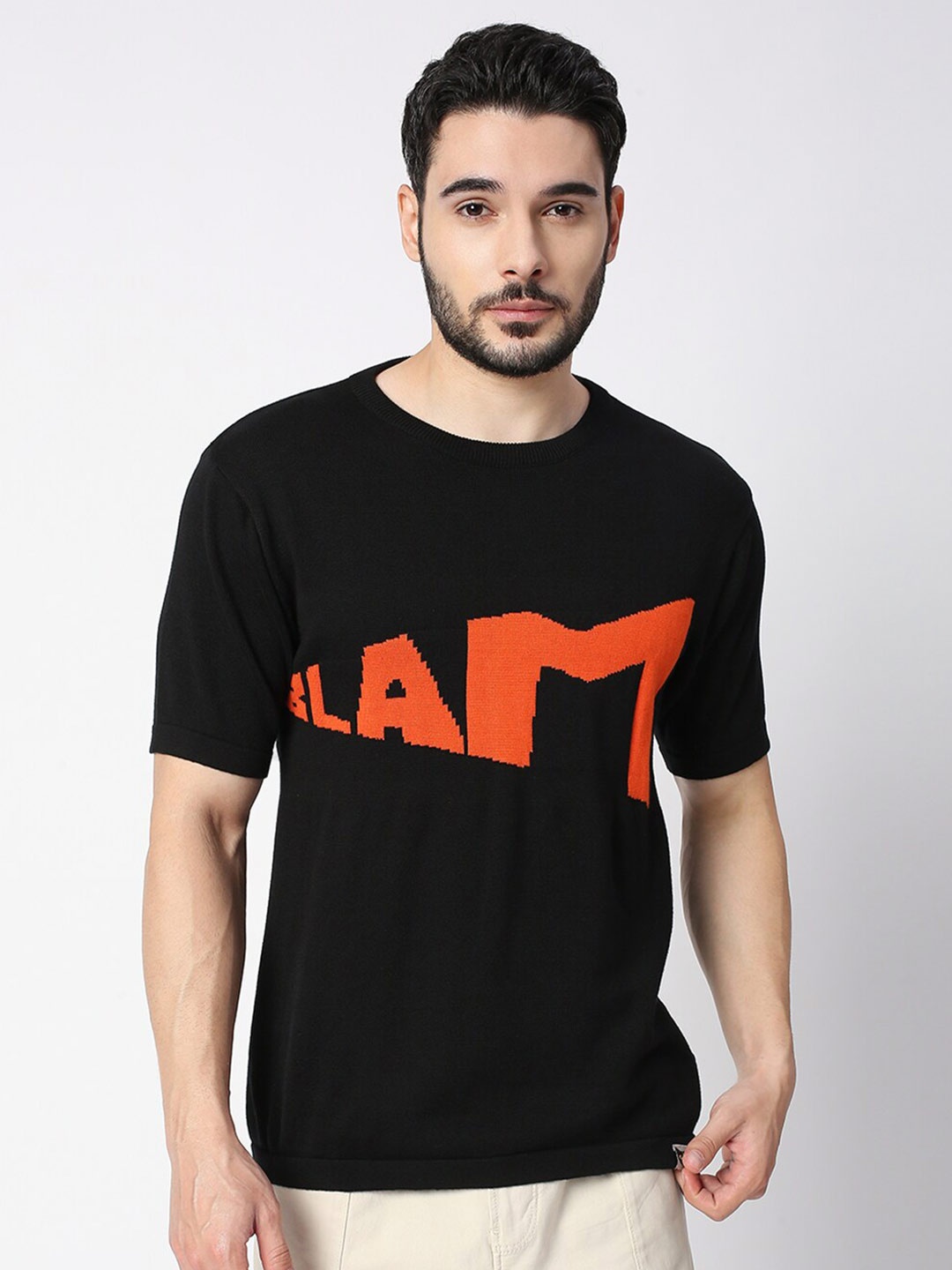 

Blamblack Men Black Typography Printed Pure Cotton T-shirt