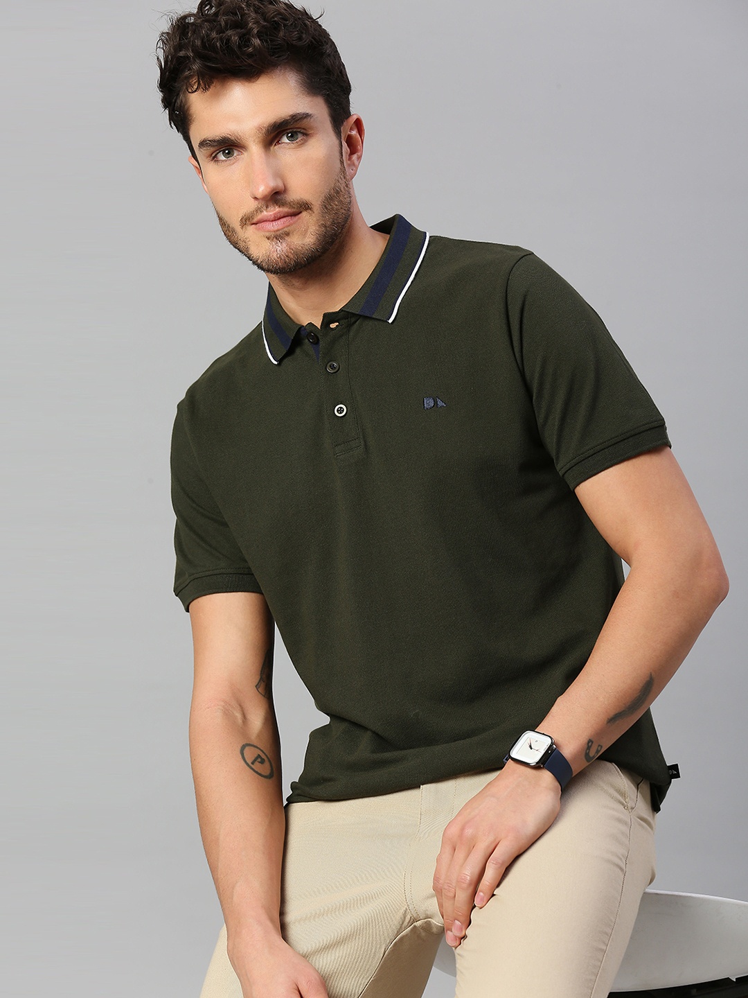 

Dennis Lingo Men Green Polo Collar Pure Cotton T-shirt