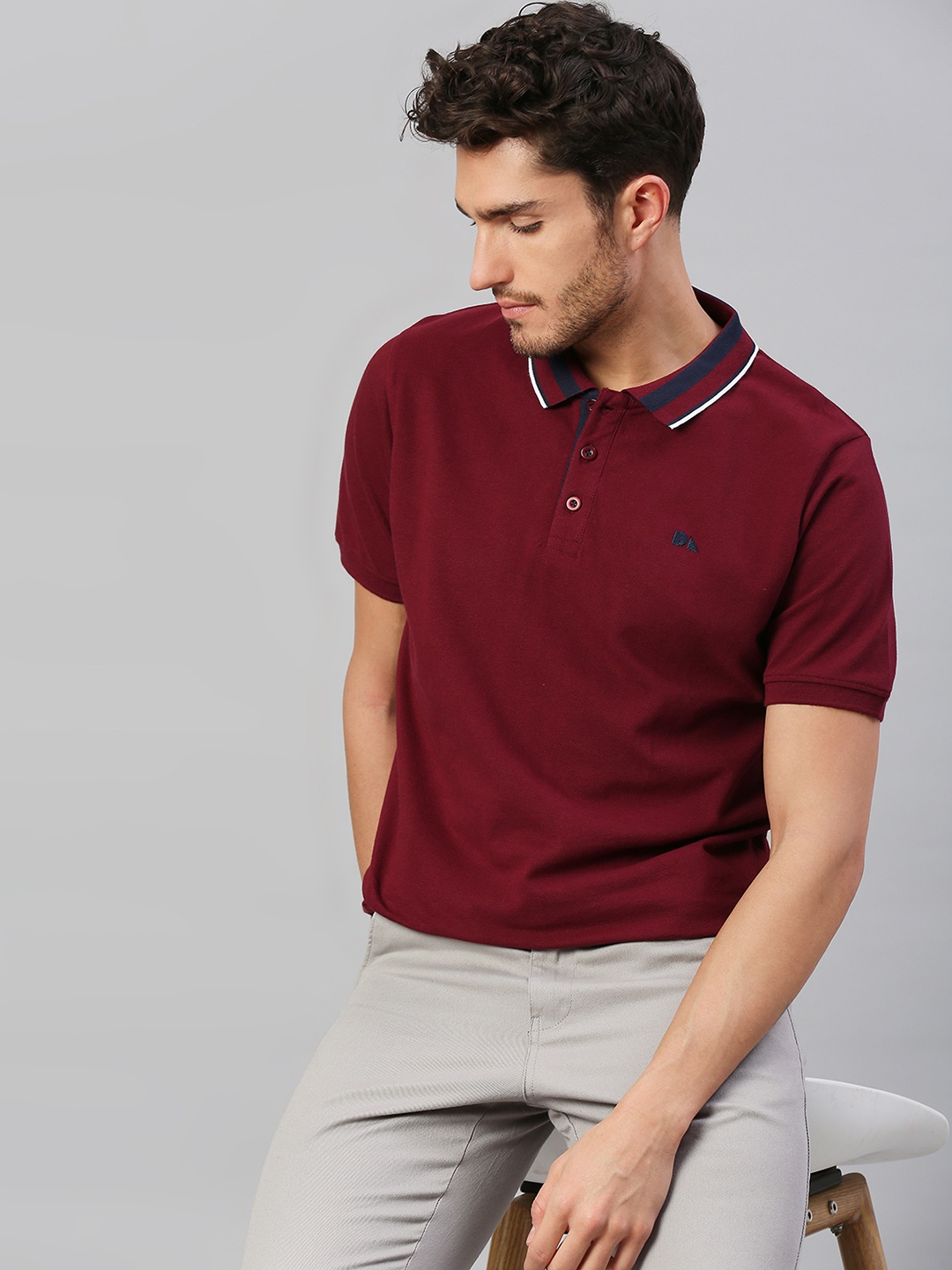 

Dennis Lingo Men Maroon Polo Collar Pure Cotton T-shirt