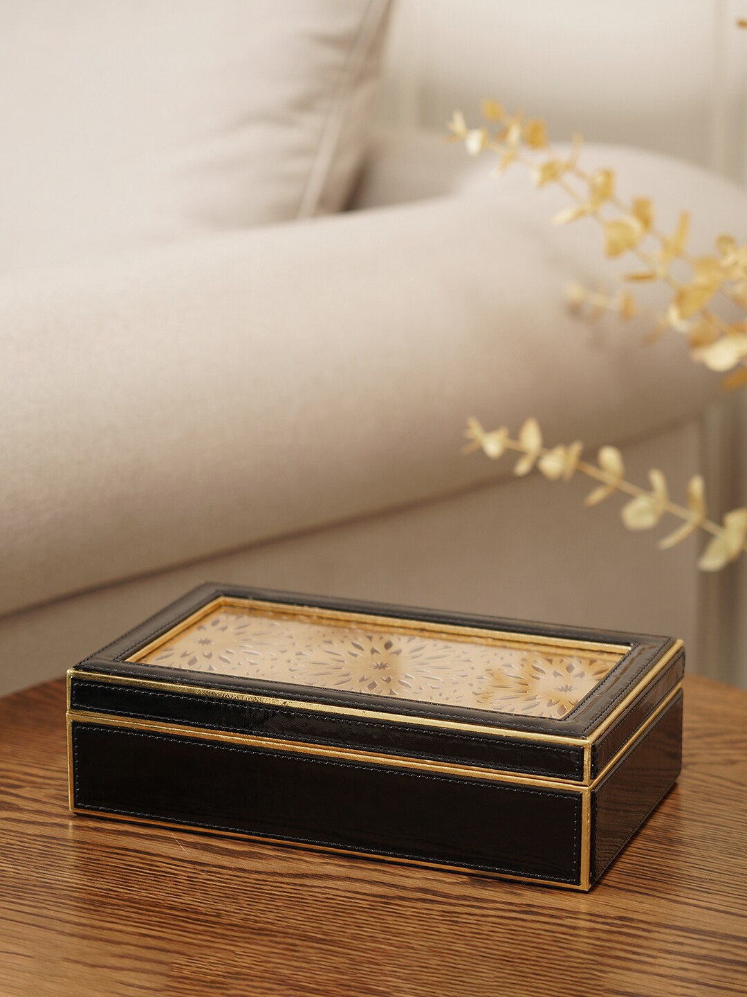 

Pure Home and Living Black & Gold Faux Leather Rectangular Lid Box Organiser