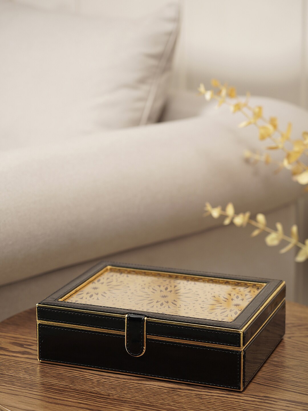 

Pure Home and Living Black & Gold-Toned Faux Leather Jewellery Box
