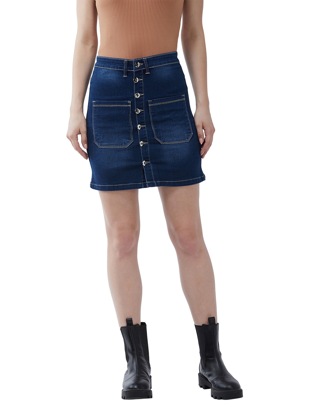 

Purple Feather Blue Mini Denim Skirt