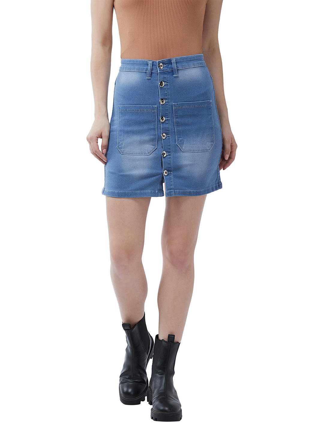 

Purple Feather Women Dark Blue Mini Denim Skirts