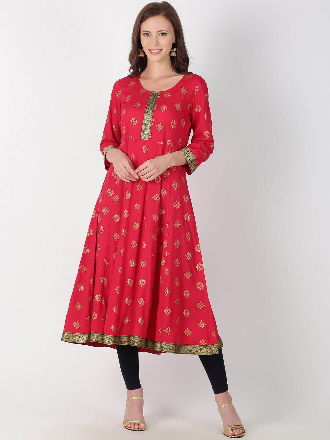 

Saffron Threads Ethnic Motifs Printed Anarkali Kurta, Red