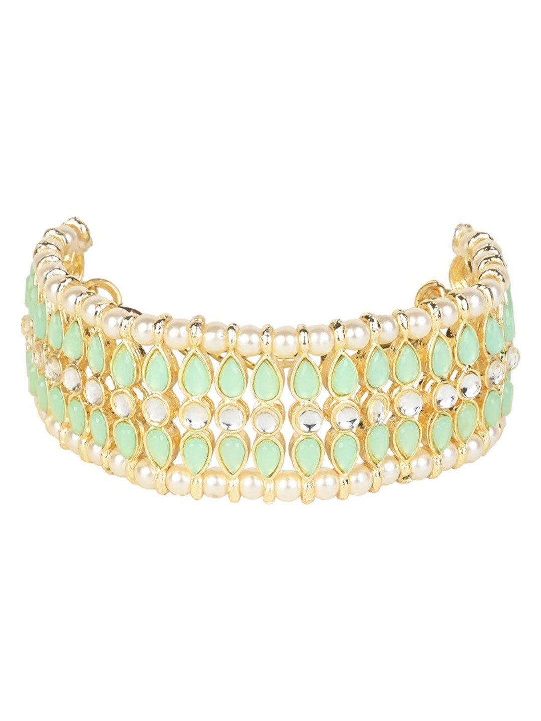 

I Jewels Women Green & Gold-Toned Kundan Gold-Plated Wraparound Bracelet