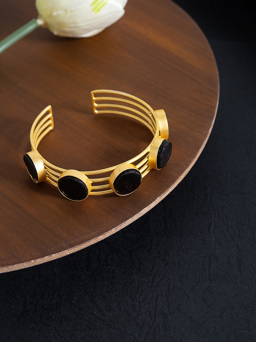 

Golden Peacock Women Gold-Toned Labradorite Cuff Bracelet