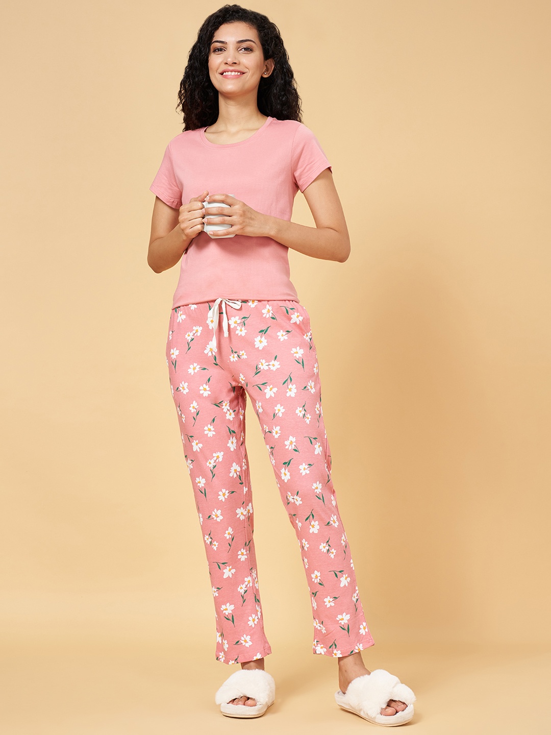 

YU by Pantaloons Women Pink & White Night suit